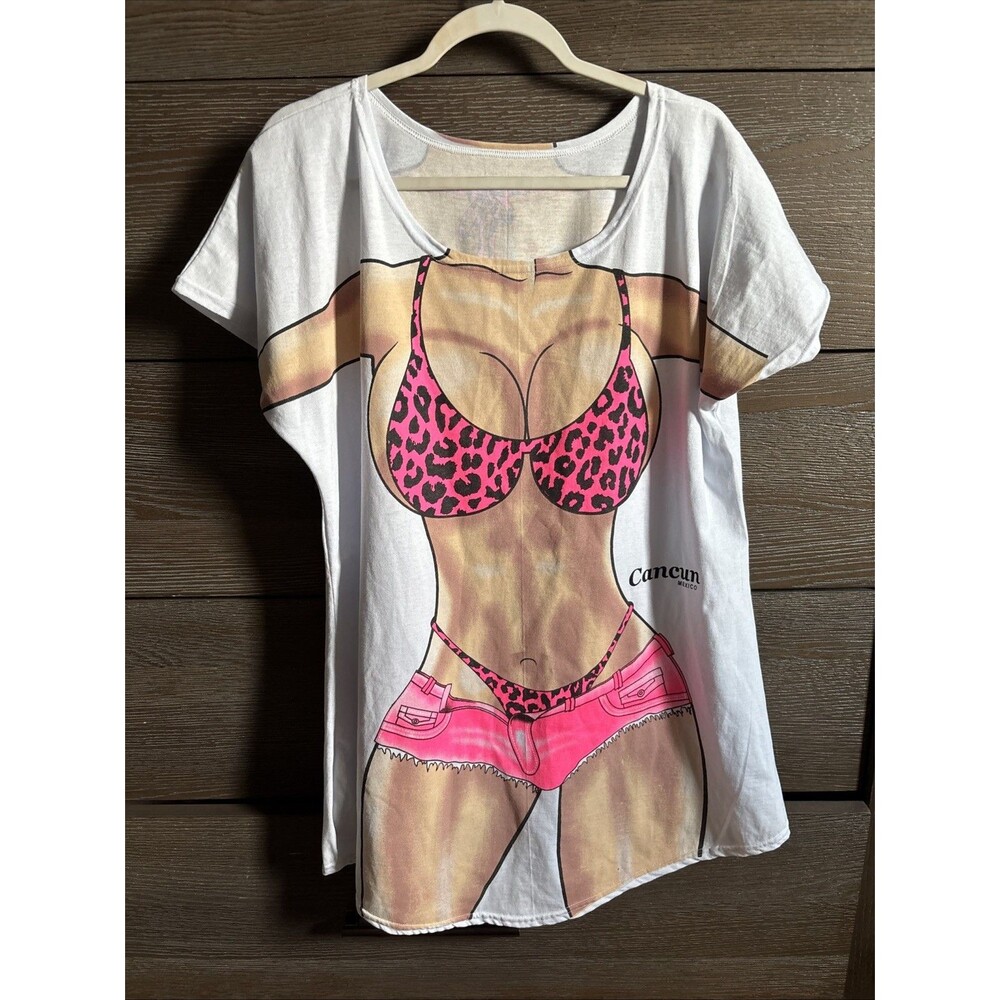 Cancun Mexico Tourist Sexy Beach Body Bikini Womens Swim Suit Cover Up Shirt XL
